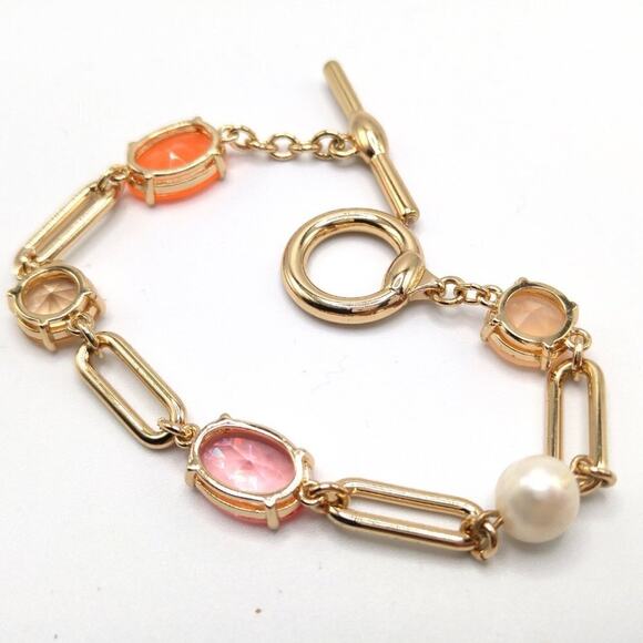 Lauren Ralph Lauren Mixed Stone Cultured Freshwater Pearl Chain Link Bracelet - Picture 7 of 7